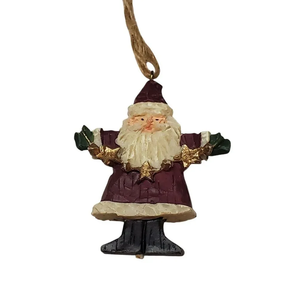 Set Of Three Resin Christmas Ornaments  Santa Rocking Horse And Snowman Jute